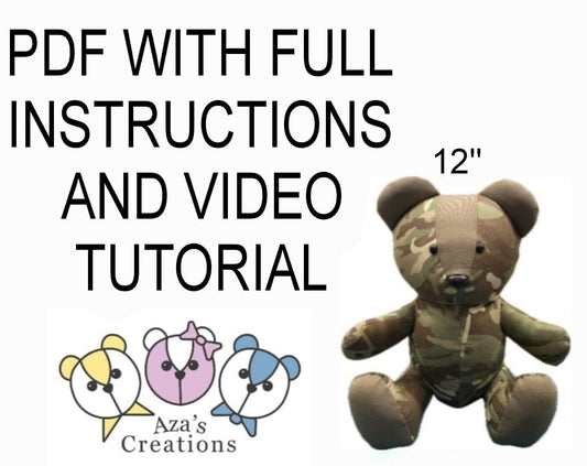 PDF Memory Bear Sewing Pattern New Design Full Instructions & Video Tutorial (Medium Bear).