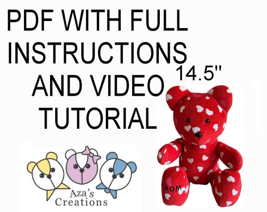 PDF Memory Bear Sewing Pattern New Design Full Instructions Video Tutorial (Large Bear).