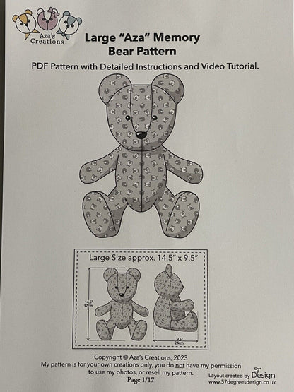 PDF Memory Bear Sewing Pattern New Design Full Instructions Video Tutorial (Large Bear).